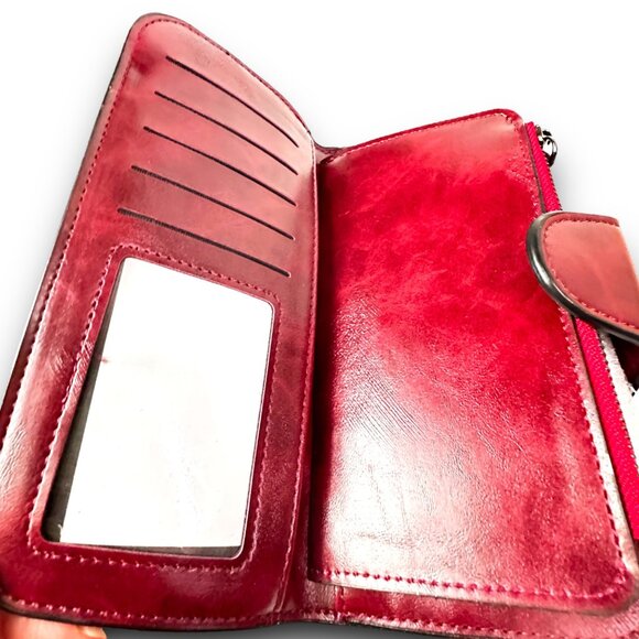 MenSense Burgandy Genuine Leather Wallet Card Slots ID Window NIP Versatile - Picture 6 of 11